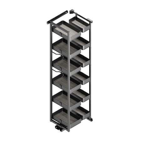 Wysuwana kolumna Harmony do drzwi na zawiasach do mebli kuchennych, Moduł o szerokości 450mm wysokość 1.780mm, Stal i Drewno, Szary antracytowy