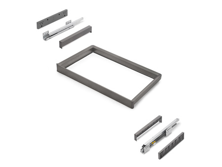 Rama z cichym domykiem i prowadnicami z pełnym wysuwem do akcesoriów meblowych Quartz, 712-738mm, Aluminium i plastik, Tytanowy