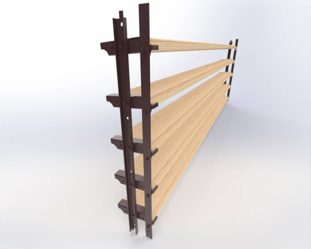 Aluminiowy brązowy kpl. uchwytów w zestawie z 5 ruchomymi deskami o długości 125 cm montowanych w pionie lub poziomie na listwie z możliwością łączenia o długości 48 cm