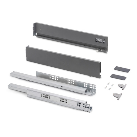 Szuflada Emuca L-270 H-93 Niska z systemem cichego domyku Szaro-antracytowa zewnętrzna 40 kg Vertex 3D