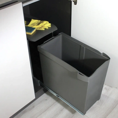 Pojemniki do recyklingu do kuchni, 1 x 30L, mocowanie na dnie i automatyczne wysuwanie, Stal i Plastik, Szaro-antracytowy