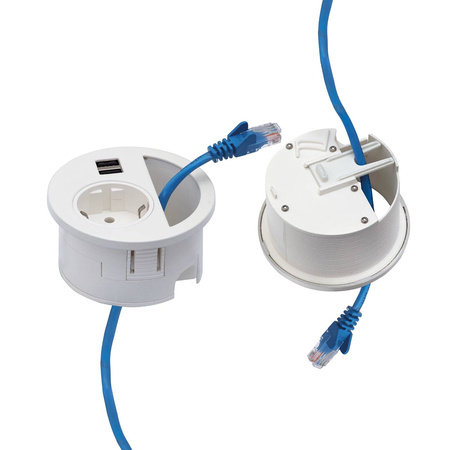 Listwa zasilająca Circle 80 z 1 gniazdkiem i wejściem USB-A oraz USB-C, wpuszczana, gniazdko typu Schuko Emuca