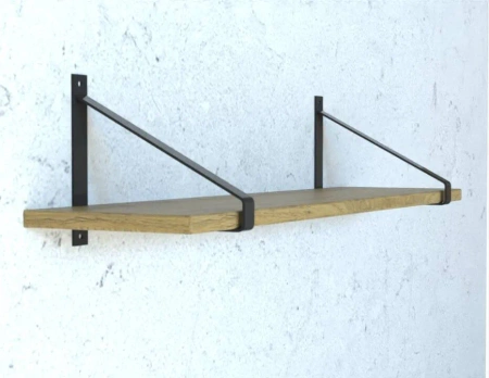 Półka drewniana dębowa 30x20x2cm w zestawie z czarnym trójkątnym uchwytem 
