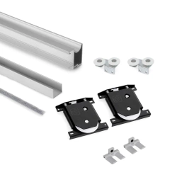 Zestaw uchwytów z dolnymi wózkami dla jednych drzwi przesuwnych Wave 16, dla grubości 16mm, długość 2.7m, Aluminium, Anodowany mat