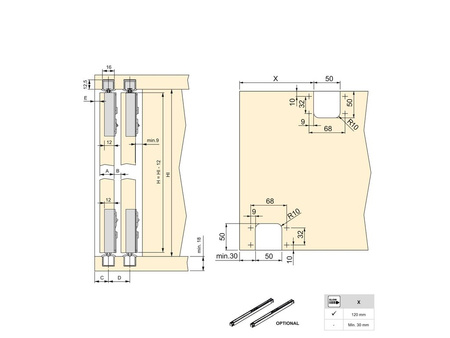 Zestaw wózków do systemu drzwi przesuwnych Flow 50kg Stal tworzywo