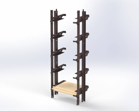 Aluminiowy brązowy kpl. uchwytów w zestawie z 5 ruchomymi deskami o długości 210 cm montowanych w pionie lub poziomie na listwie z możliwością łączenia o długości 48 cm