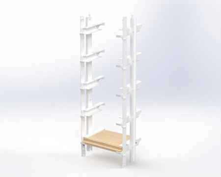 Aluminiowy biały kpl. uchwytów w zestawie z 5 ruchomymi deskami o długości 210 cm montowanych w pionie lub poziomie na listwie z możliwością łączenia o długości 48 cm