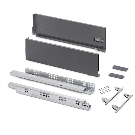 Szuflada Emuca L-500 H-178 Wysoka z systemem cichego domyku Szaro-antracytowa zewnętrzna 60 kg Vertex 3D