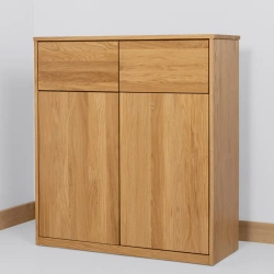 Komoda dębowa lite drewno dwie szuflady cztery półki drewniane lakierowana 1020x347x940