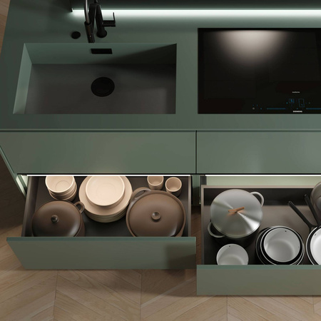 Szuflada Emuca L-550 H-178 Wysoka z systemem cichego domyku Szaro-antracytowa zewnętrzna 40 kg Vertex 3D