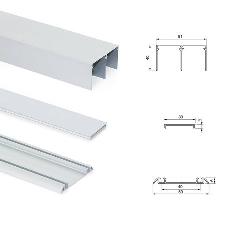 Zestaw systemu Placard 81 do drzwi przesuwnych z cichym domykiem do 30 kg profil Sharp Emuca
