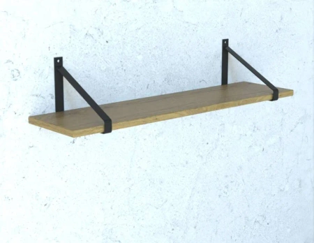 Półka drewniana dębowa 60x20x2cm w zestawie z czarnym trójkątnym uchwytem 
