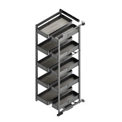 Wysuwana kolumna Harmony do drzwi na zawiasach do mebli kuchennych, Moduł o szerokości 600mm wysokość 1.480mm, Stal i Drewno, Szary antracytowy