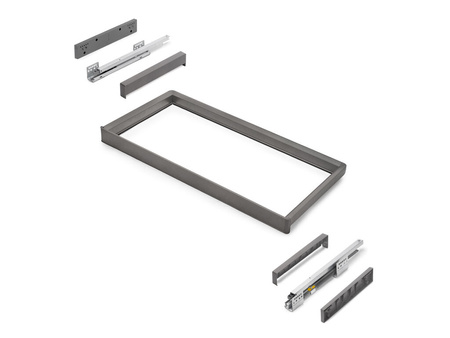 Rama z cichym domykiem i prowadnicami z pełnym wysuwem do akcesoriów meblowych Quartz, 837-863mm, Aluminium i plastik, Tytanowy