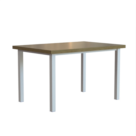 Stół 125cm x 85cm wysokości 74cm dębowy blat lakierowany w mat nogi białe aluminium.