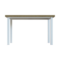 Stół 125cm x 85cm wysokości 74cm dębowy blat lakierowany w mat nogi białe aluminium.