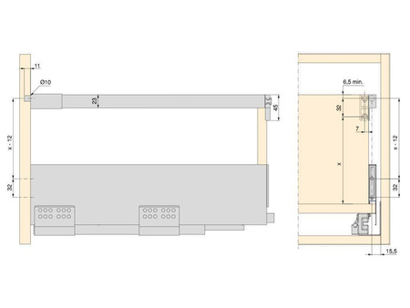 Zestaw relingów do szuflad Vertex oraz Concept, gł. 450 mm, biały EMUCA